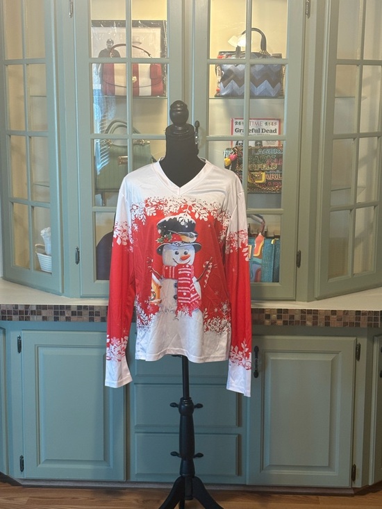 unbranded Tops - Women's Red & White Snowman Long-Sleeve Tee